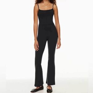 $98 Aritzia WILFRED Free Divinity Kick Flare Jumpsuit Black Bodycon Sz MEDIUM